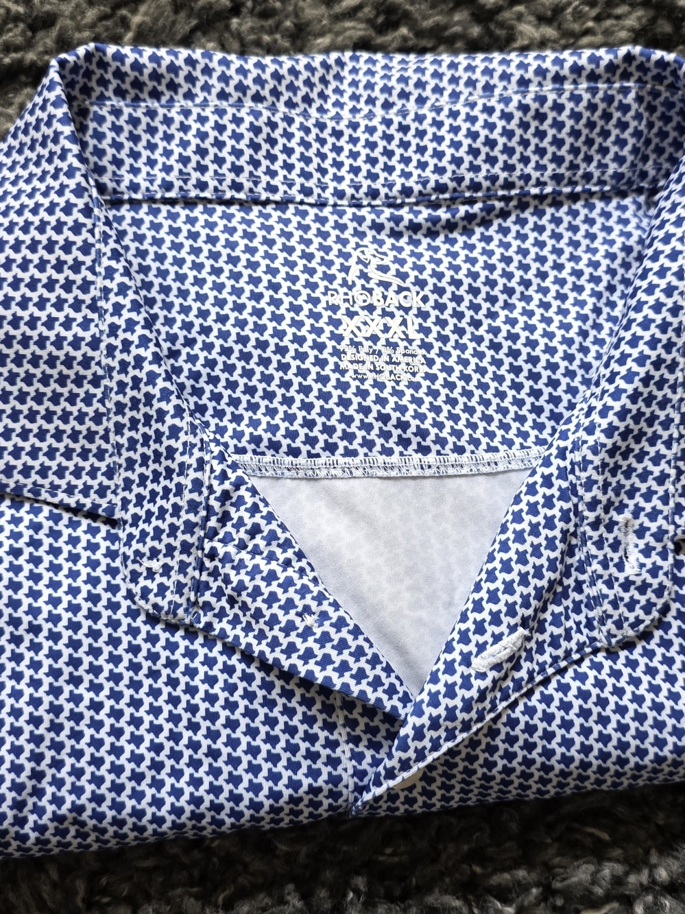 Rhoback Men's Blue and White Geo Texas Allover Print Button-Down Shirt Size 3XL
